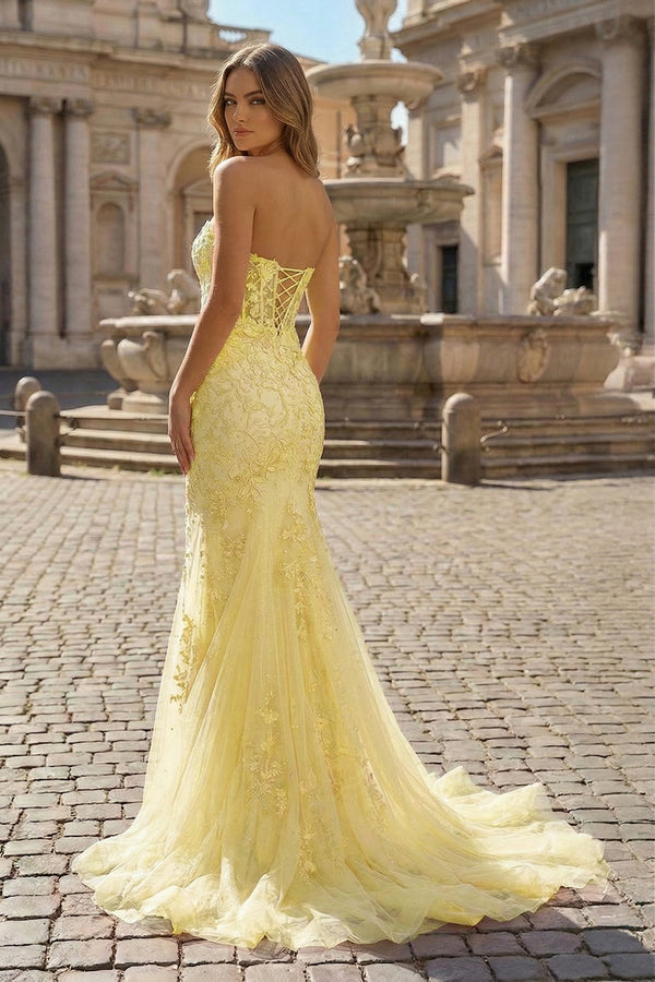 yellow lace prom dresses Tinsley Hot Pink Mermaid Sweetheart Tulle Lace Prom Dress with Appliques