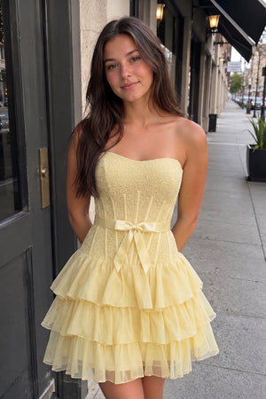 Black Beaded Corset Strapless Ruffled A-Line Homecoming Dress – Homecoming Dress by KissProm | Available at KissProm