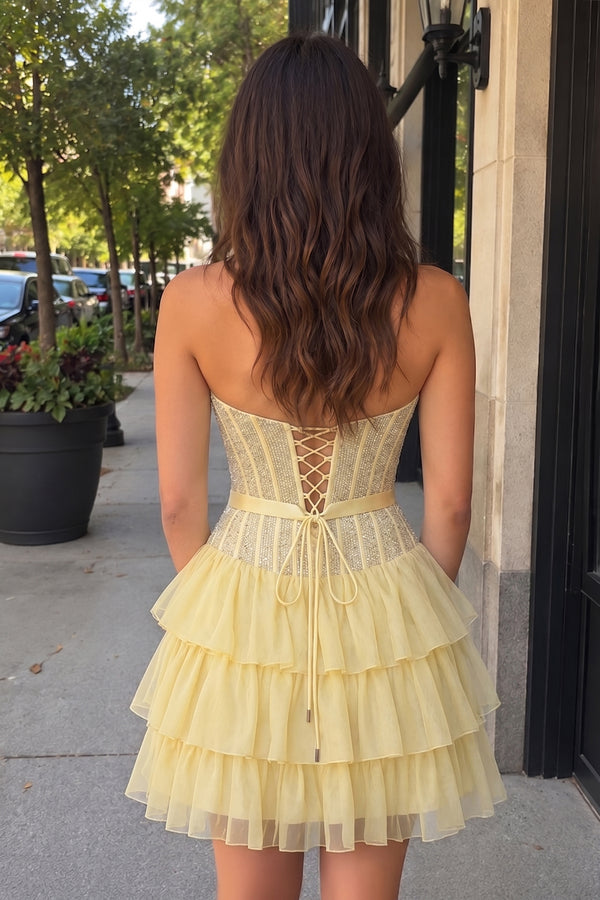 Black Beaded Corset Strapless Ruffled A-Line Homecoming Dress – Homecoming Dress by KissProm | Available at KissProm