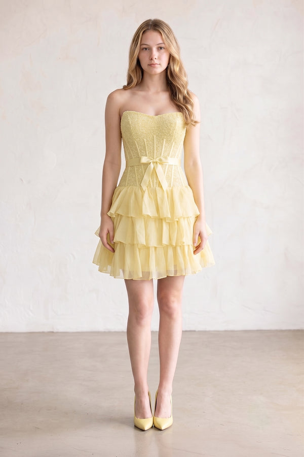 Black Beaded Corset Strapless Ruffled A-Line Homecoming Dress – Homecoming Dress by KissProm | Available at KissProm