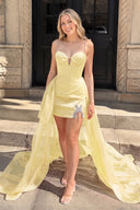 Yellow Bodycon Sweetheart Satin Short Homecoming Dress with Beading - KISSPROM