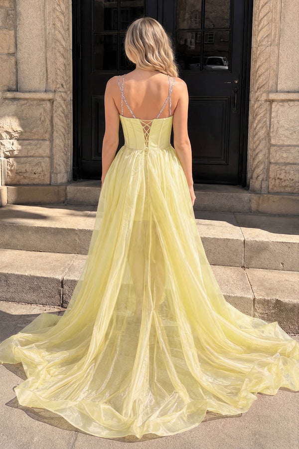 long yellow homecoming dresses Backless Chiffon Prom Dresses, Open Back Yellow Formal Bri jbydress Train Neckline KissProm Bodycon Sweetheart Pink Satin