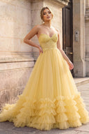 Red Tulle Appliques Sweetheart Ruffle Long Prom Dress - KISSPROM PROM DRESSES