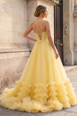 Red Tulle Appliques Sweetheart Ruffle Long Prom Dress - KISSPROM PROM DRESSES