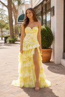 Cassian | Yellow- Mermaid Sweetheart Printed Chiffon Long Prom Dresses with Slit-KissProm