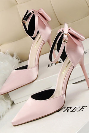 Burgundy Satin Prom Heels with Bowknot - KissProm