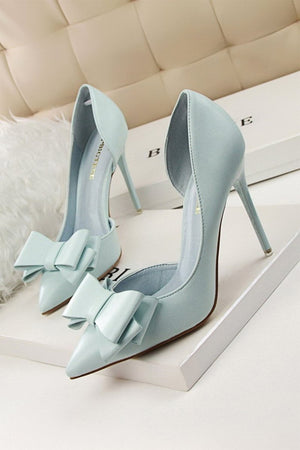 Sweet Bow Pointed Side Hollow High Heels - KissProm