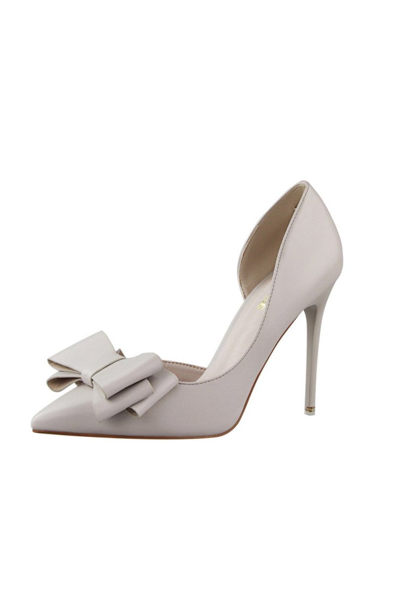 Sweet Bow Pointed Side Hollow High Heels - KissProm