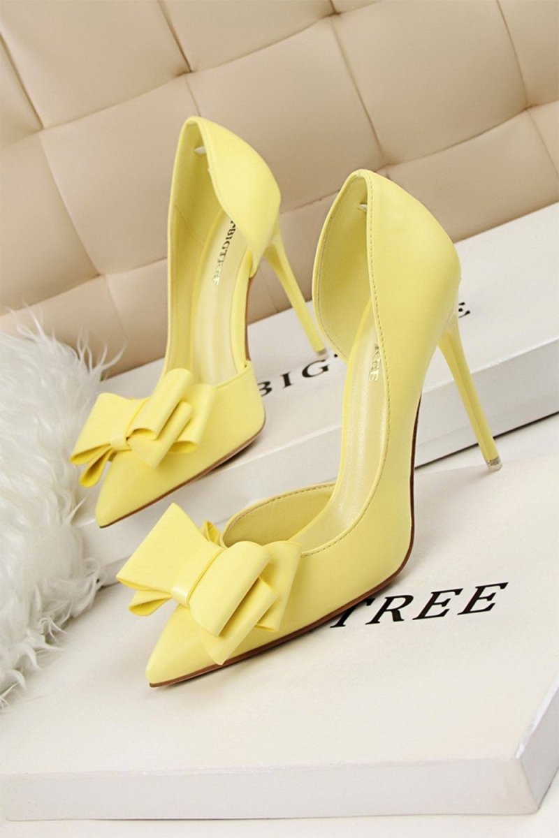 Sweet Bow Pointed Side Hollow High Heels - KissProm