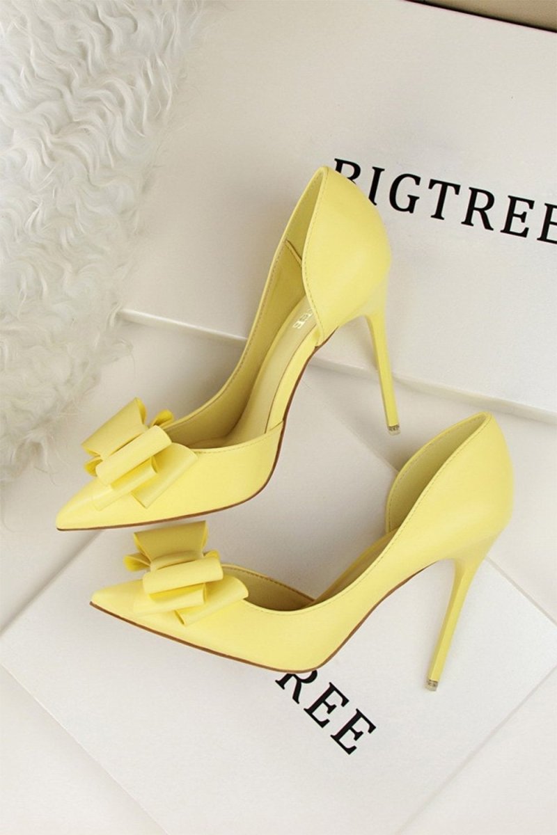 Sweet Bow Pointed Side Hollow High Heels - KissProm