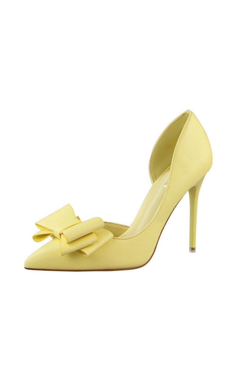 Sweet Bow Pointed Side Hollow High Heels - KissProm