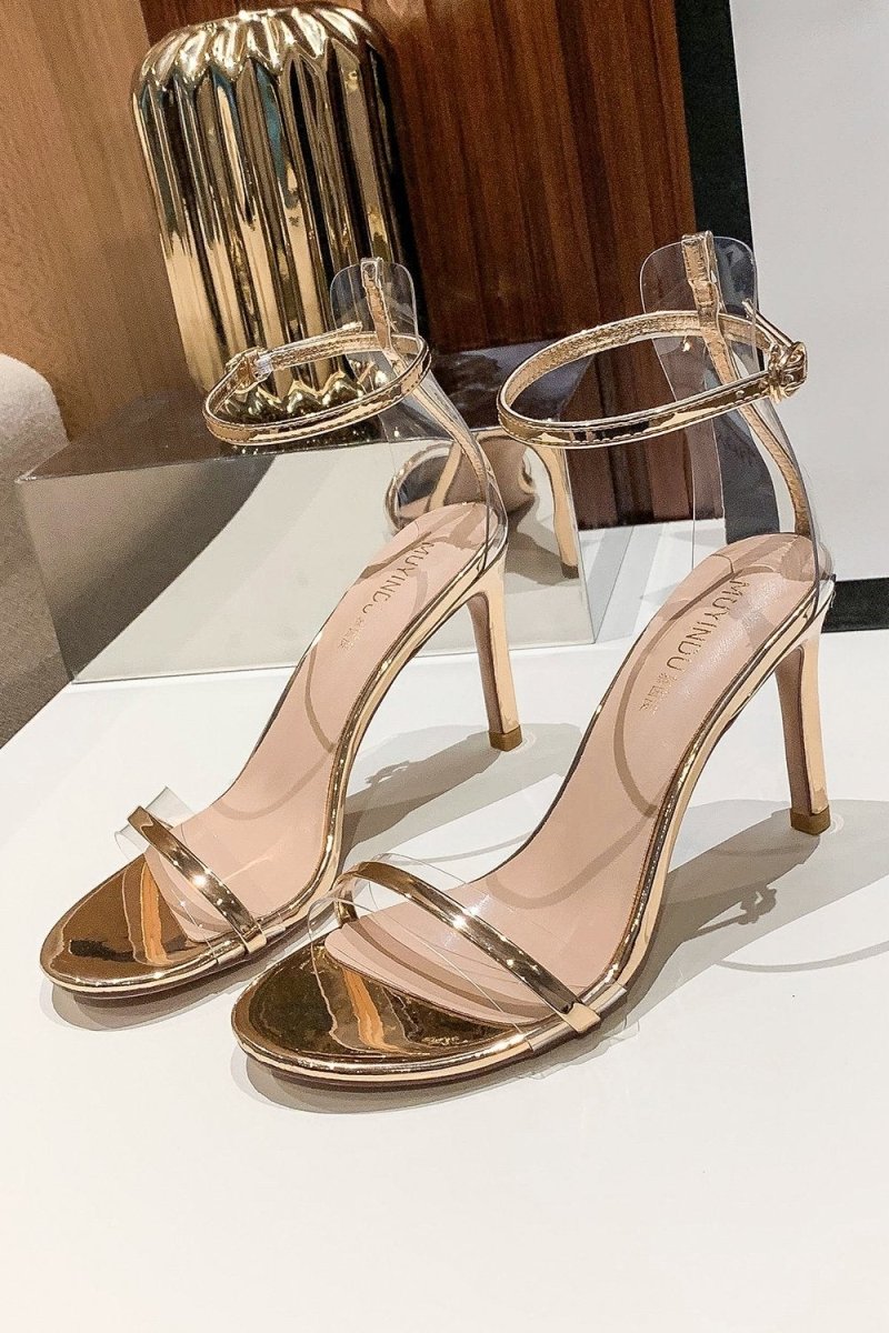 Golden Ankle Straps Prom Sandals - KissProm