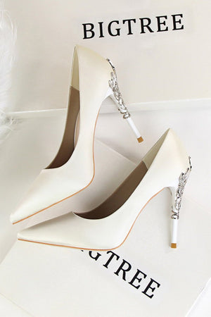 Burgundy Shallow Metal Stiletto Heels - KissProm