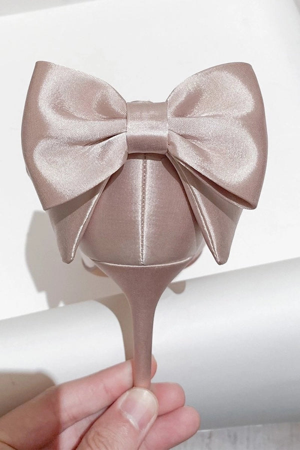 Satin Pumps Stiletto Heels with Bowknot - KissProm