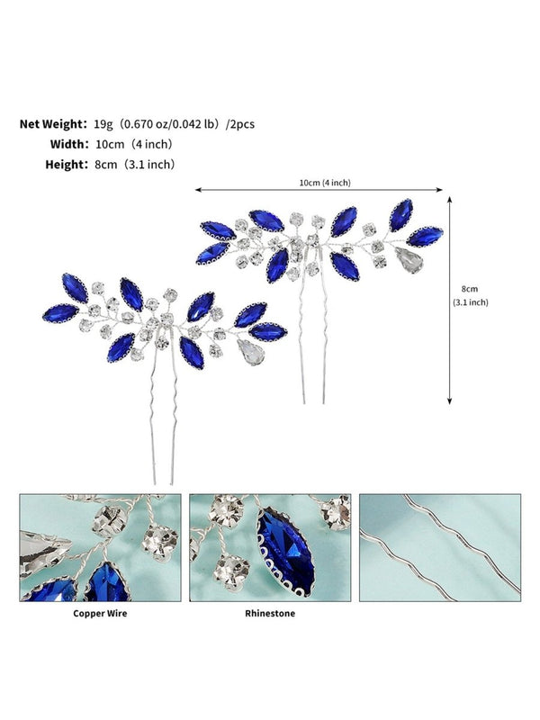 Stylish Blue Rhinestone Pearl Hair Comb 3 Pcs - KissProm
