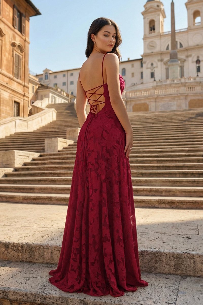 KissProm A-Line Pink Floral Lace Cowl Neck Long Prom Dresses KissProm A-Line Pink Floral Lace Cowl Neck Long Prom Dresses