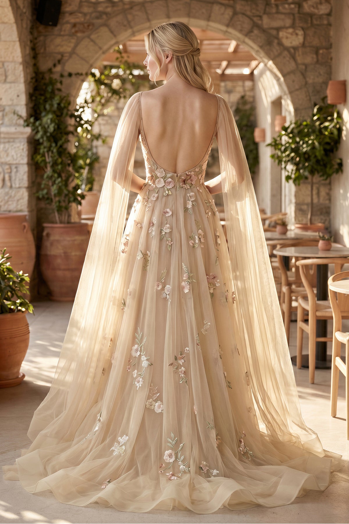 A-line 3D Flower Colorful V Neck Tulle Forest Wedding Dresses A-line 3D Flower Colorful V Neck Tulle Forest Wedding Dresses