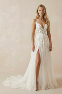 A-line Attractive V-neck Tulle Appliques Bohemian Wedding Dress– Wedding Dresses by KissProm | Available at KissProm