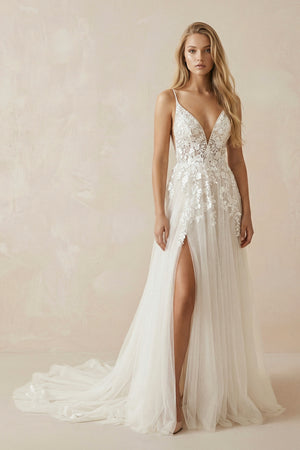 A-line Attractive V-neck Tulle Appliques Bohemian Wedding Dress– Wedding Dresses by KissProm | Available at KissProm