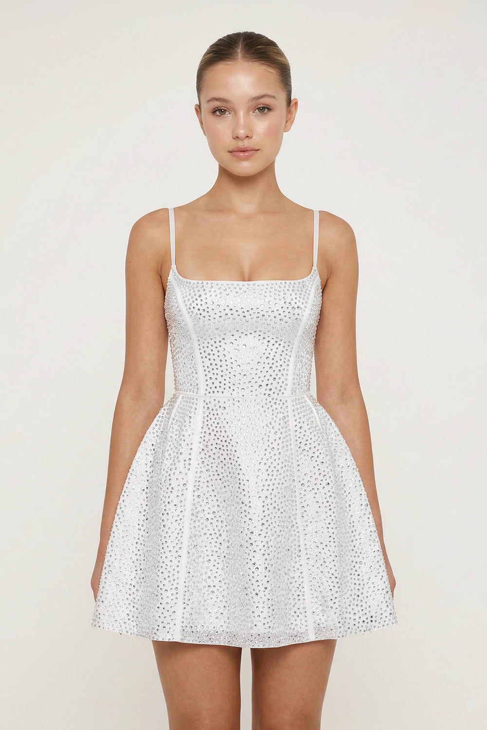 A-Line Beaded White Mini Graduation Dress - KISSPROM