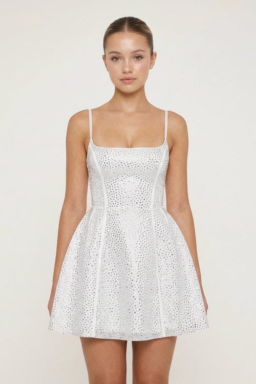 KissProm A-Line Beaded White Mini Graduation Dress, Ivory / 16