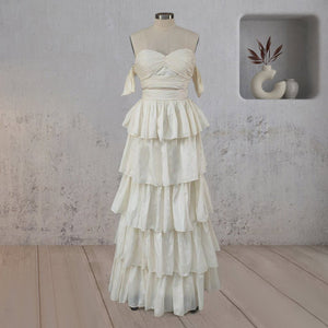 A-Line Beige Multi-Tiered Ruffles Wedding Dresses – Wedding Dresses by KissProm | Available at KissProm