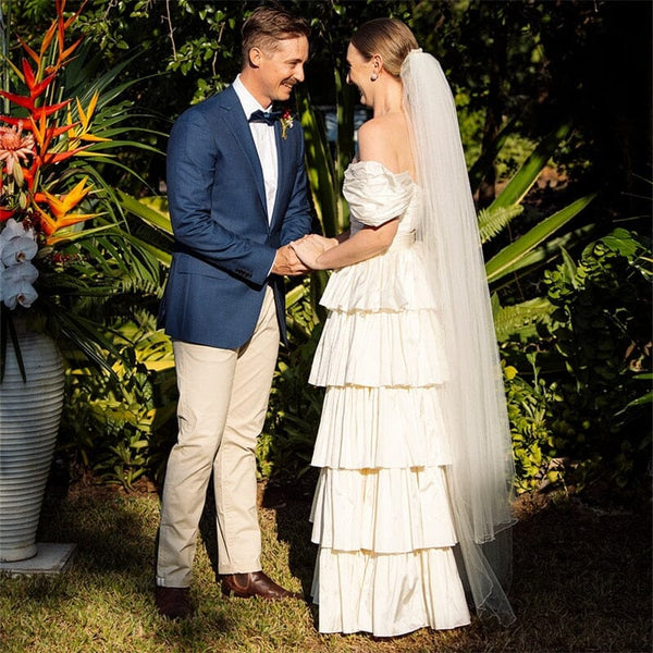 A-Line Beige Multi-Tiered Ruffles Wedding Dresses – Wedding Dresses by KissProm | Available at KissProm