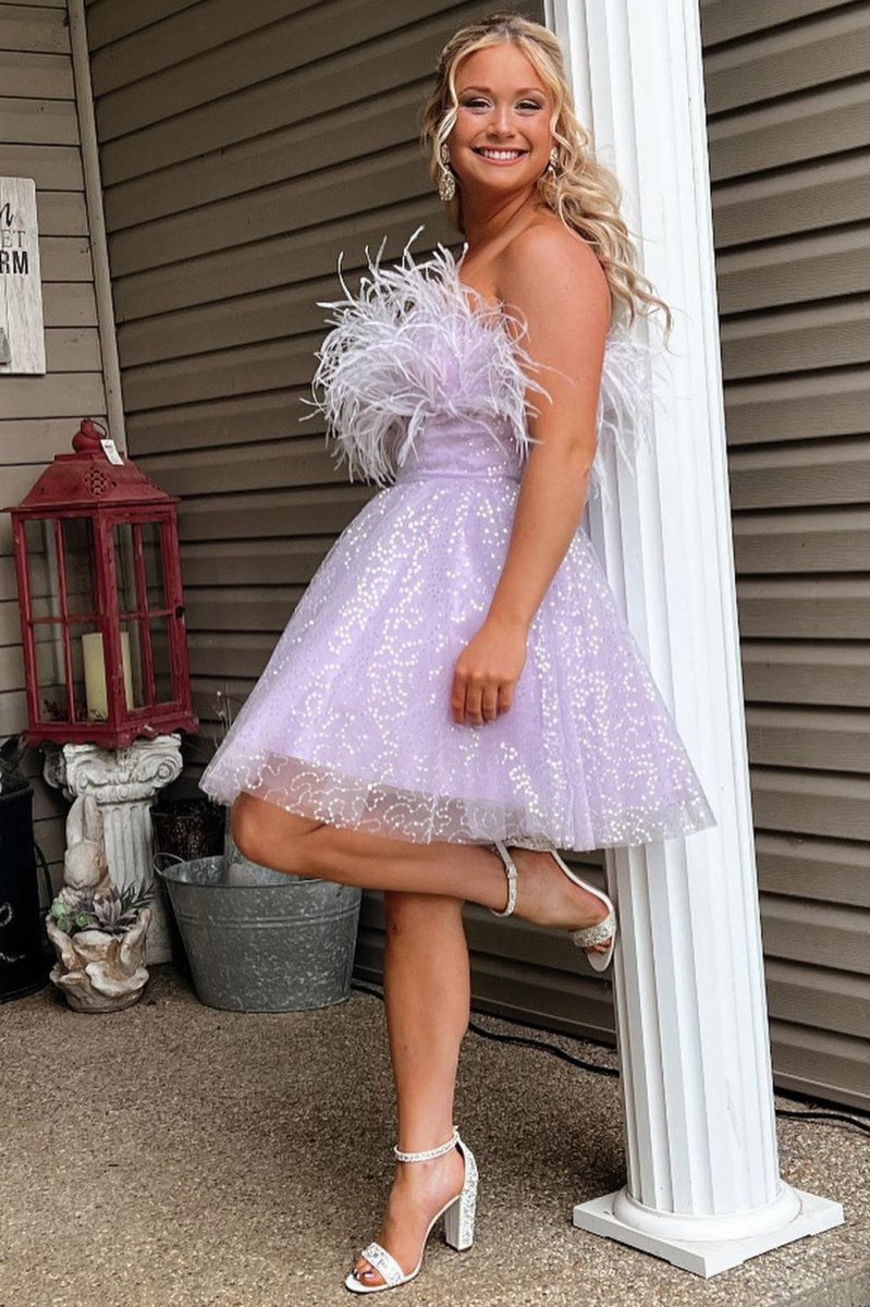 A-Line Black Sequin Feather Short Party Dress Black / 14 A-Line Black Sequin Feather Short Party Dress Black / 14