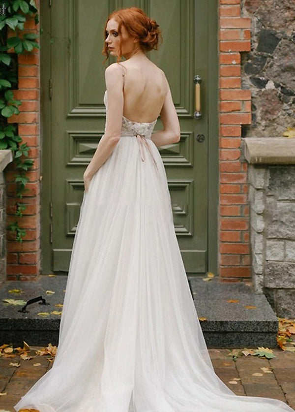 A Line Bohemian Tulle Lace Wedding Dresses Bridal Gowns Beach - KissProm