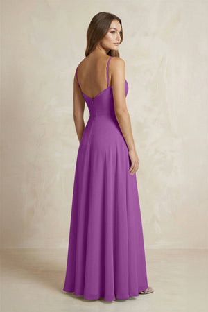 A - Line Cami Strap Chiffon Bridesmaid Dress With Slit in Amethyst - KissProm Bridesmaid Dresses