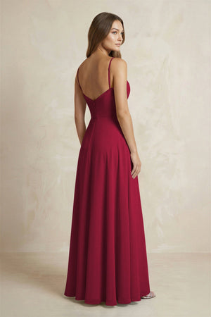 A - Line Cami Strap Chiffon Bridesmaid Dress With Slit in Berry - KissProm Bridesmaid Dresses