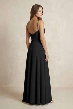 A - Line Cami Strap Chiffon Bridesmaid Dress With Slit in Black - KissProm Bridesmaid Dresses
