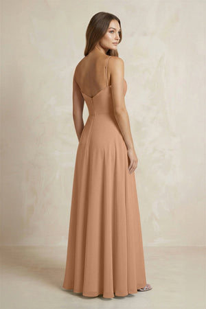 A - Line Cami Strap Chiffon Bridesmaid Dress With Slit in Bronzer - KissProm Bridesmaid Dresses