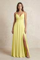 A - Line Cami Strap Chiffon Bridesmaid Dress With Slit in Buttercup - KissProm Bridesmaid Dresses