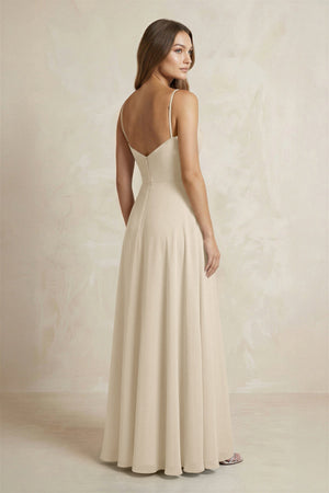 A - Line Cami Strap Chiffon Bridesmaid Dress With Slit in Champagne - KissProm Bridesmaid Dresses