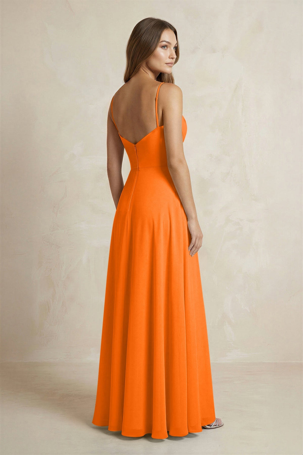 A - Line Cami Strap Chiffon Bridesmaid Dress With Slit in Cinnamon - KissProm Bridesmaid Dresses