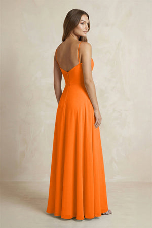 A - Line Cami Strap Chiffon Bridesmaid Dress With Slit in Cinnamon - KissProm Bridesmaid Dresses
