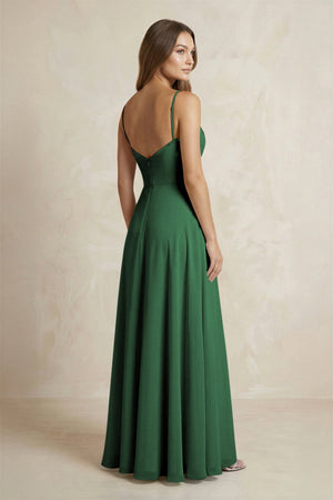 A - Line Cami Strap Chiffon Bridesmaid Dress With Slit in Dark Green - KissProm Bridesmaid Dresses