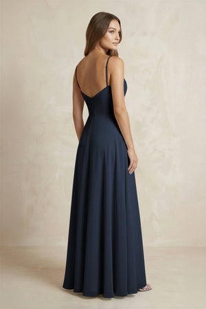 A - Line Cami Strap Chiffon Bridesmaid Dress With Slit in Dark Navy - KissProm Bridesmaid Dresses
