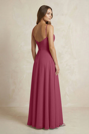 A - Line Cami Strap Chiffon Bridesmaid Dress With Slit in Desert Rose - KissProm Bridesmaid Dresses
