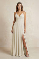 A - Line Cami Strap Chiffon Bridesmaid Dress With Slit in Dove Gray - KissProm Bridesmaid Dresses
