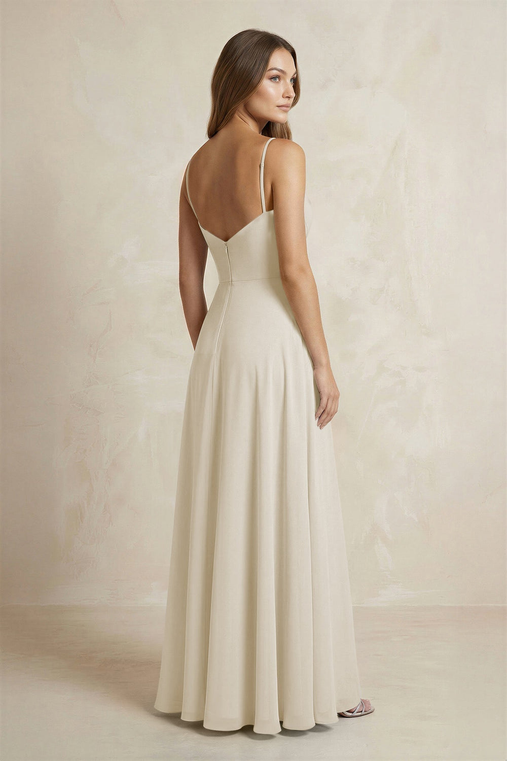 A - Line Cami Strap Chiffon Bridesmaid Dress With Slit in Dove Gray - KissProm Bridesmaid Dresses