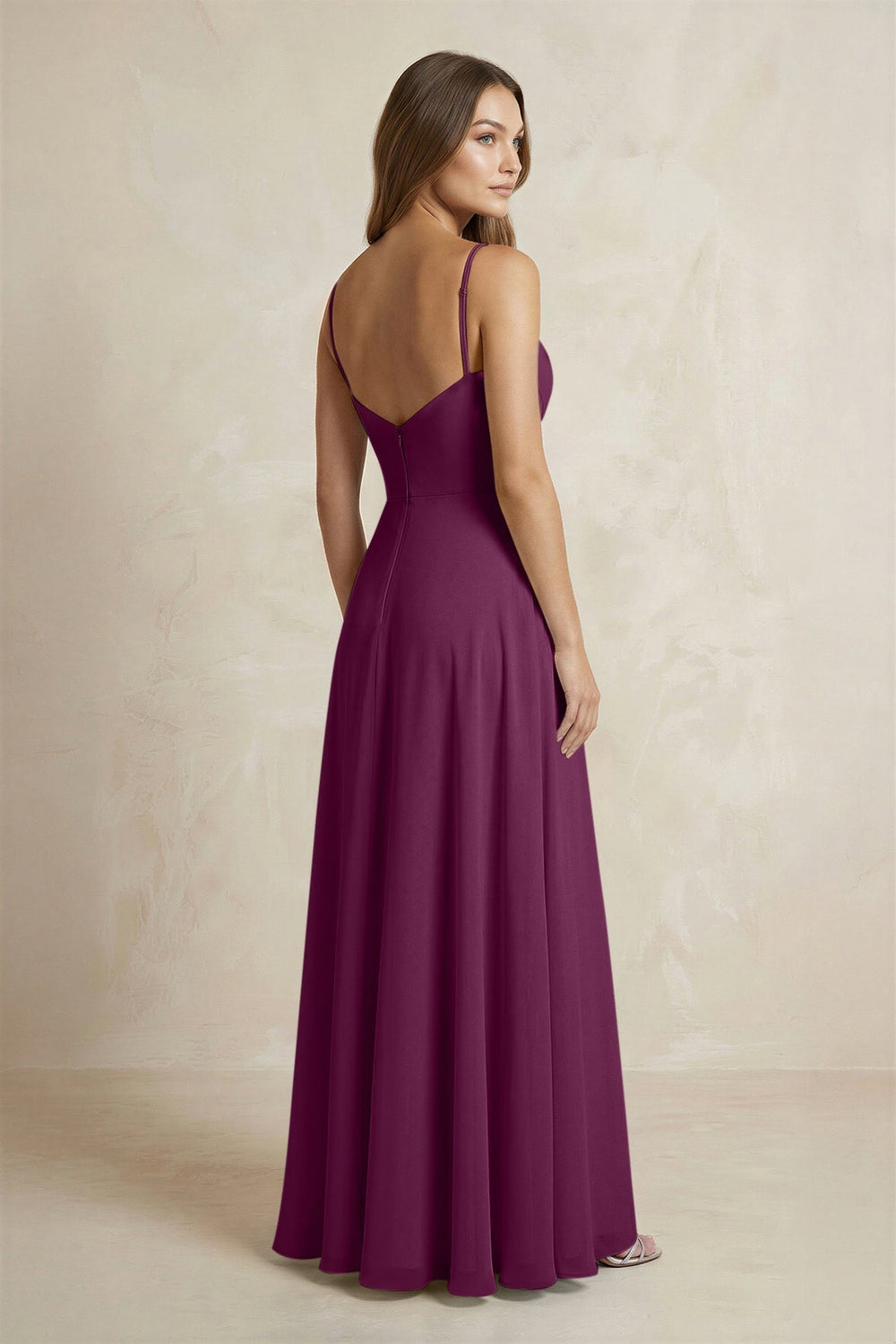 A - Line Cami Strap Chiffon Bridesmaid Dress With Slit in Fig - KissProm Bridesmaid Dresses