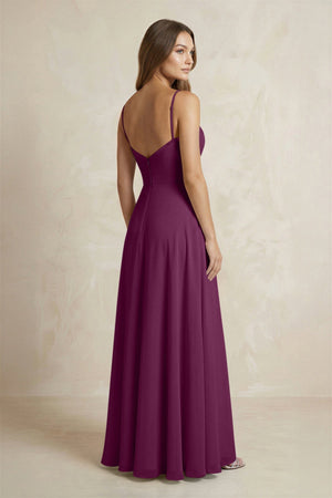 A - Line Cami Strap Chiffon Bridesmaid Dress With Slit in Fig - KissProm Bridesmaid Dresses