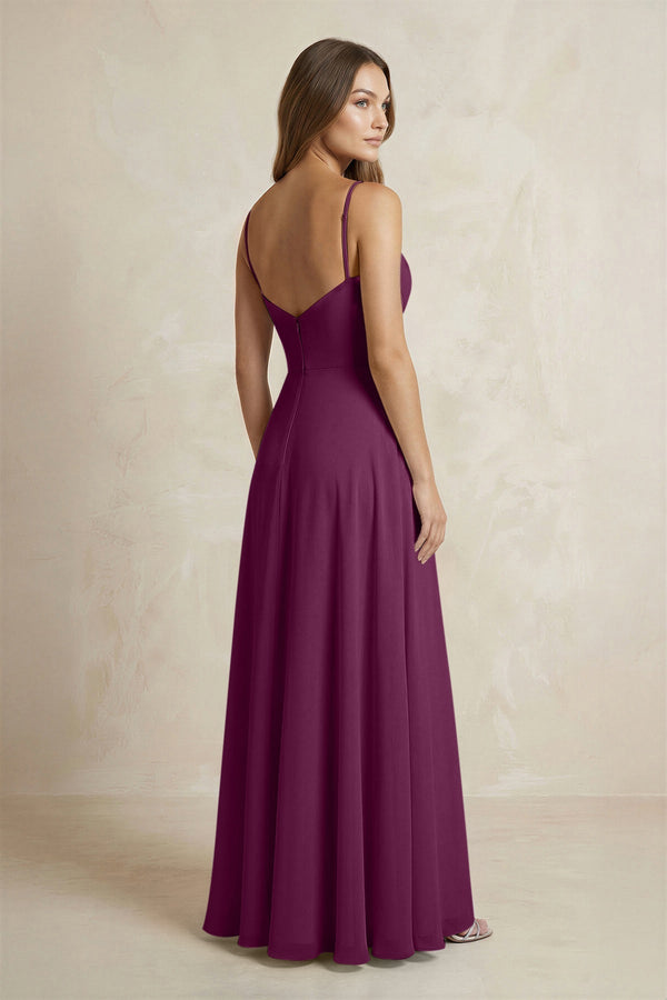 A - Line Cami Strap Chiffon Bridesmaid Dress With Slit in Fig - KissProm Bridesmaid Dresses