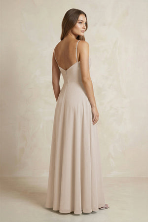 A - Line Cami Strap Chiffon Bridesmaid Dress With Slit in Frost - KissProm Bridesmaid Dresses
