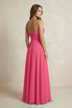 A - Line Cami Strap Chiffon Bridesmaid Dress With Slit in Fuchsia - KissProm Bridesmaid Dresses