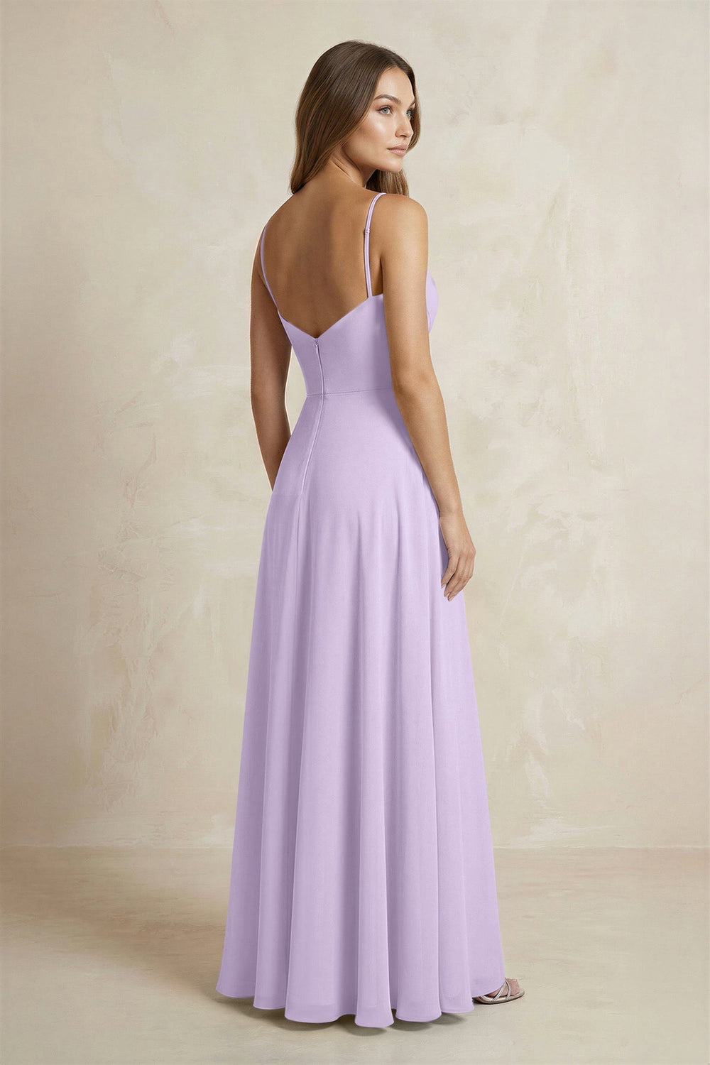A - Line Cami Strap Chiffon Bridesmaid Dress With Slit in Lavender - KissProm Bridesmaid Dresses