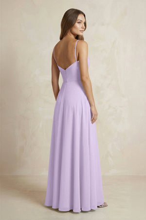 A - Line Cami Strap Chiffon Bridesmaid Dress With Slit in Lavender - KissProm Bridesmaid Dresses