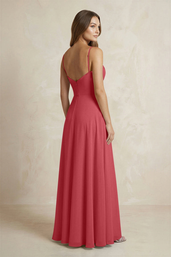 A-Line Cami Strap Chiffon Bridesmaid Dress With Slit in Merlot